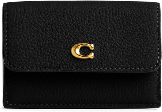 HOTCOACH Polished Pebble Leather Essential Mini Trifold Wallet Black One Size