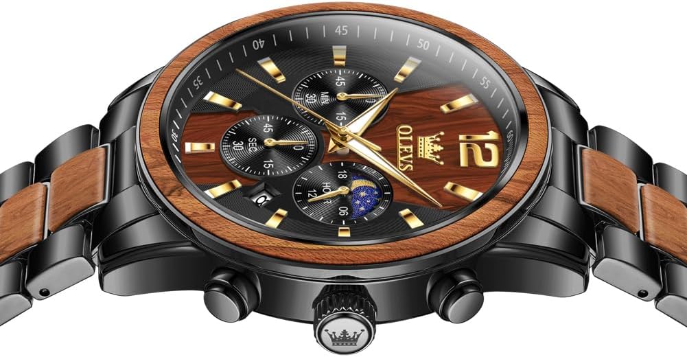 HOTOLEVS Men Watch Blue Gold Analog Quartz Stainless Steel Waterproof Luminous Date Luxury Casual Watch