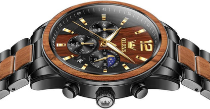 HOTOLEVS Men Watch Blue Gold Analog Quartz Stainless Steel Waterproof Luminous Date Luxury Casual Watch