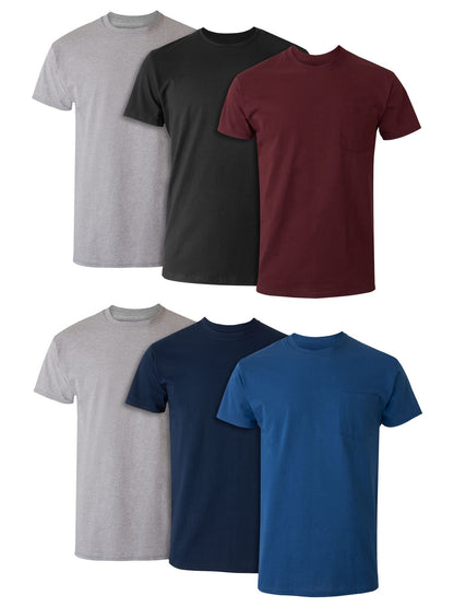 HOTHanes Men's Pocket T-Shirt Pack, 6-Pack, Cool & Breathable Cotton Tees, Stay-Tucked Undershirts for Men
