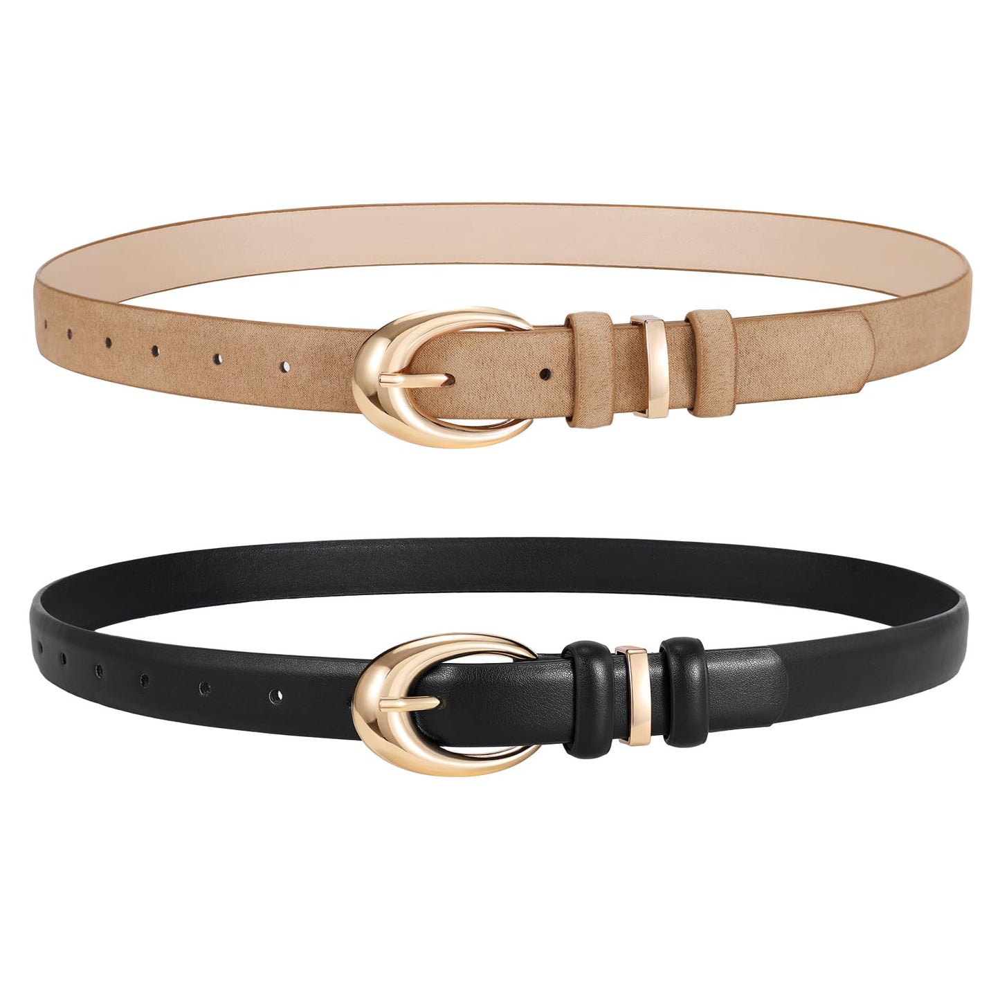 HOT2 Pack Women Leather Belts for Jeans Dress Fashion Ladies Belt with Gold Silver Buckle