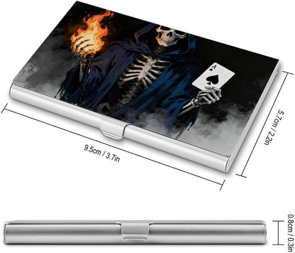 HOTBusiness Card Holder Case Slim, Aluminum Alloy, Credit Card Organizer Skeleton Skull Spades Ace Game Over for Men Women