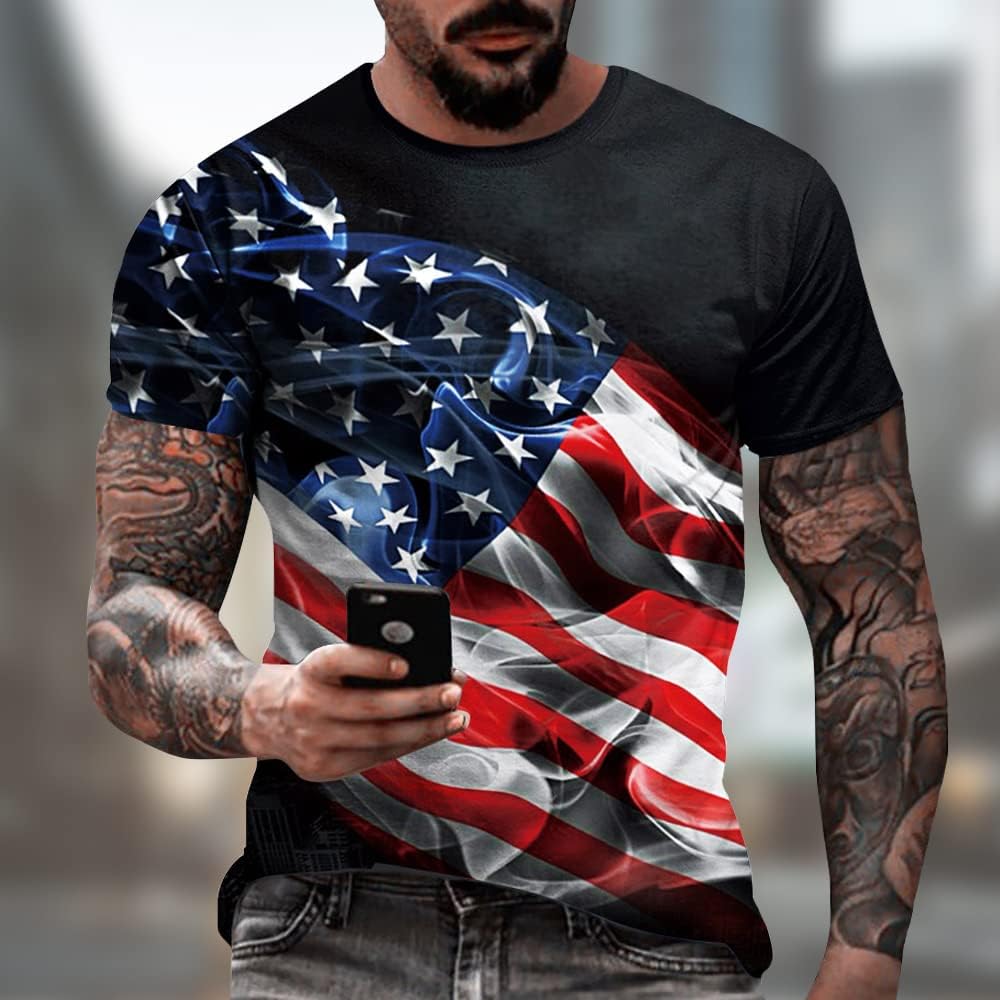 HOTEciodci Men's American USA Flag Patriotic T-Shirts 4th of July Shirts US Eagle Flag Soft Summer Short Sleeve Shirt for Men