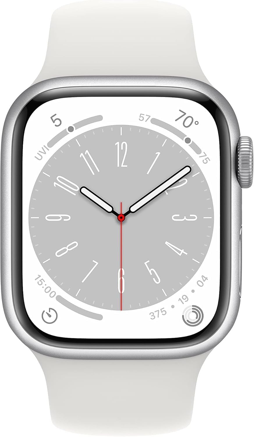 HOTApple Watch Series 8 (GPS + Cellular, 41mm) - Silver Stainless Steel Case with White Sport Band M/L (Renewed)