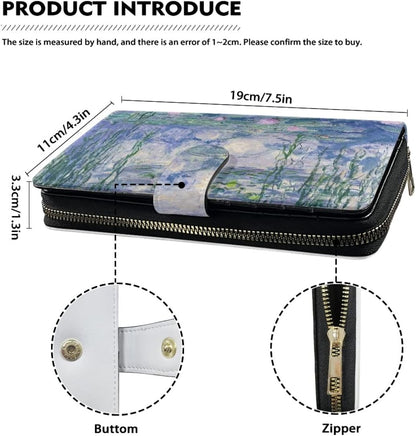 HOTjoo meryer Monet Oil Painting Flap Long Wallet Water Lilies Print Leather Wallet for Women Men,Monet Water Lilies