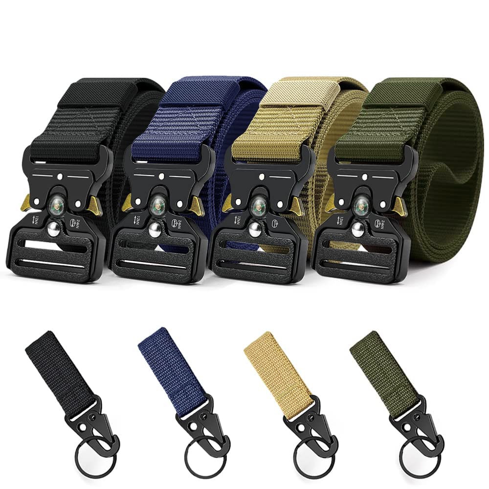 HOTTactical Belt Men 4 Pack, Compass Military Nylon Web Belt, Heavy Duty Belt Quick Release Metal Buckle Riggers Belt