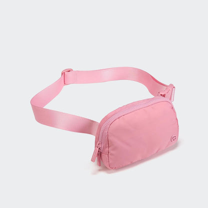 HOTPander Two Way Zipper Fanny Pack Nylon Everywhere Belt Bag for Women, Water Repellent Waist Packs, Crossbody Bags with Adjustable Strap (Light Pink).