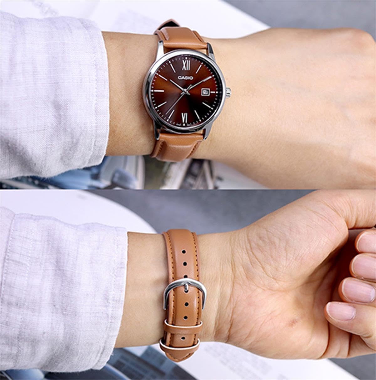 HOTCasio MTP-V002L-5B3 Men's Dress Brown Leather Band Brown Dial Date Watch