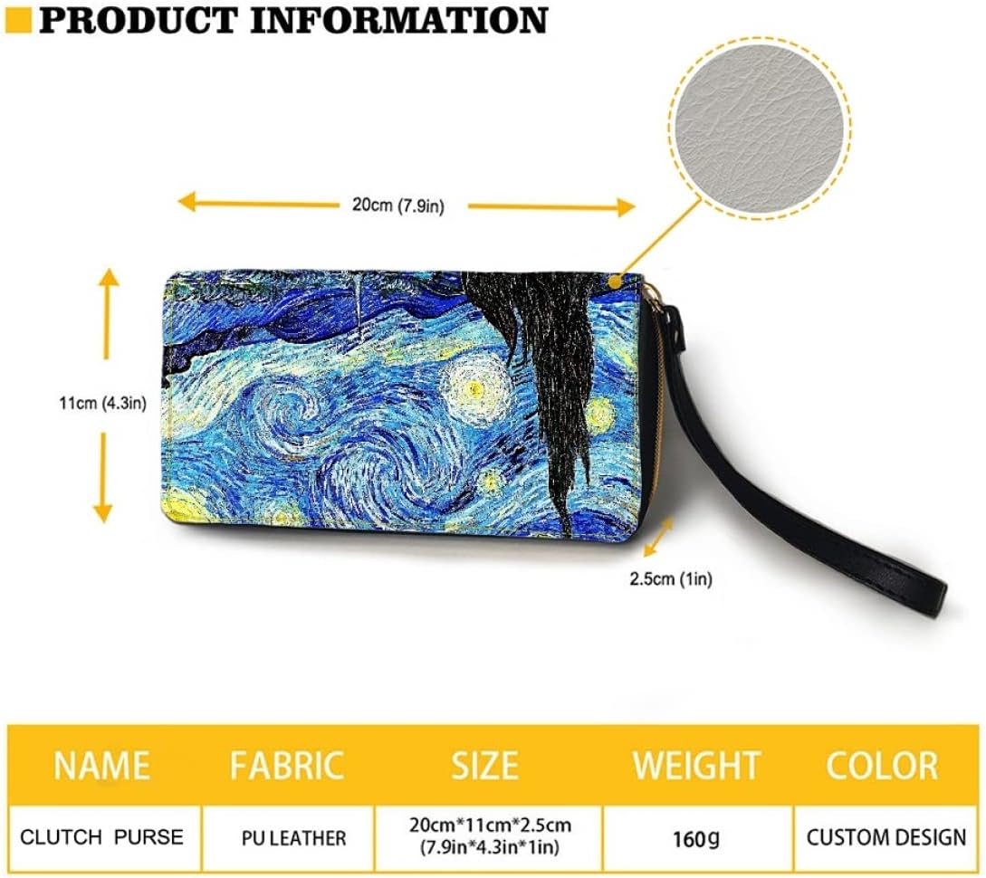 HOTGLUDEAR Art Paint Oil Painting Long Wallet for Womens Mens PU Leather Metal Zip RFID Wallet Clutch Purse,The Starry Night,OneSize