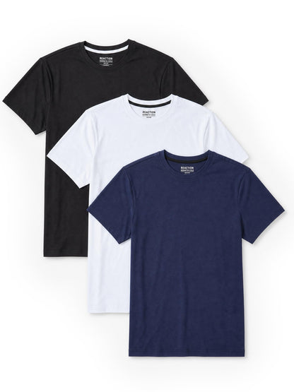 HOTKenneth Cole REACTION Mens T-Shirt Pack of 3 | UPF 50+ Cotton/Spandex Jersey Slim Fit White T Shirts for Men Pack