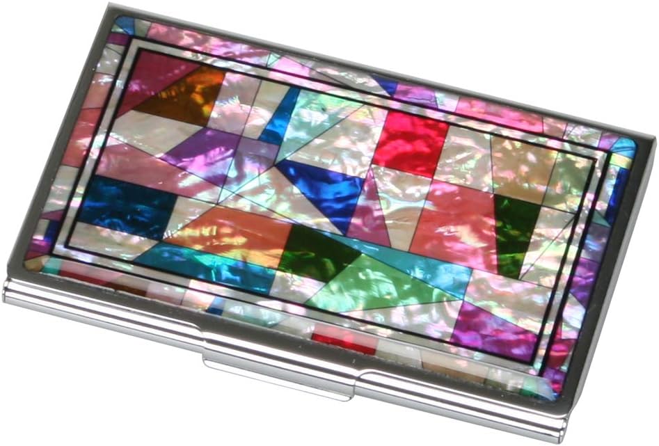 HOTRFID Blocking Mother of Pearl Business Card Holder – Slim Stainless Steel Name Card Wallet for Men and Women with Gift Box (Pathwork Multicolor)