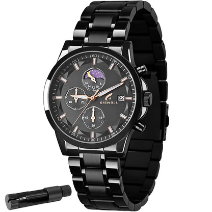 HOTFashion Casual Analog Watches for Men with Functional Chronograph Subdials | Mens Watches with Decorative Sun-Moon Dial, Auto Date, Dual Timers, Luminous, Waterproof, Gifts for Men Dad Husband Boyfriend