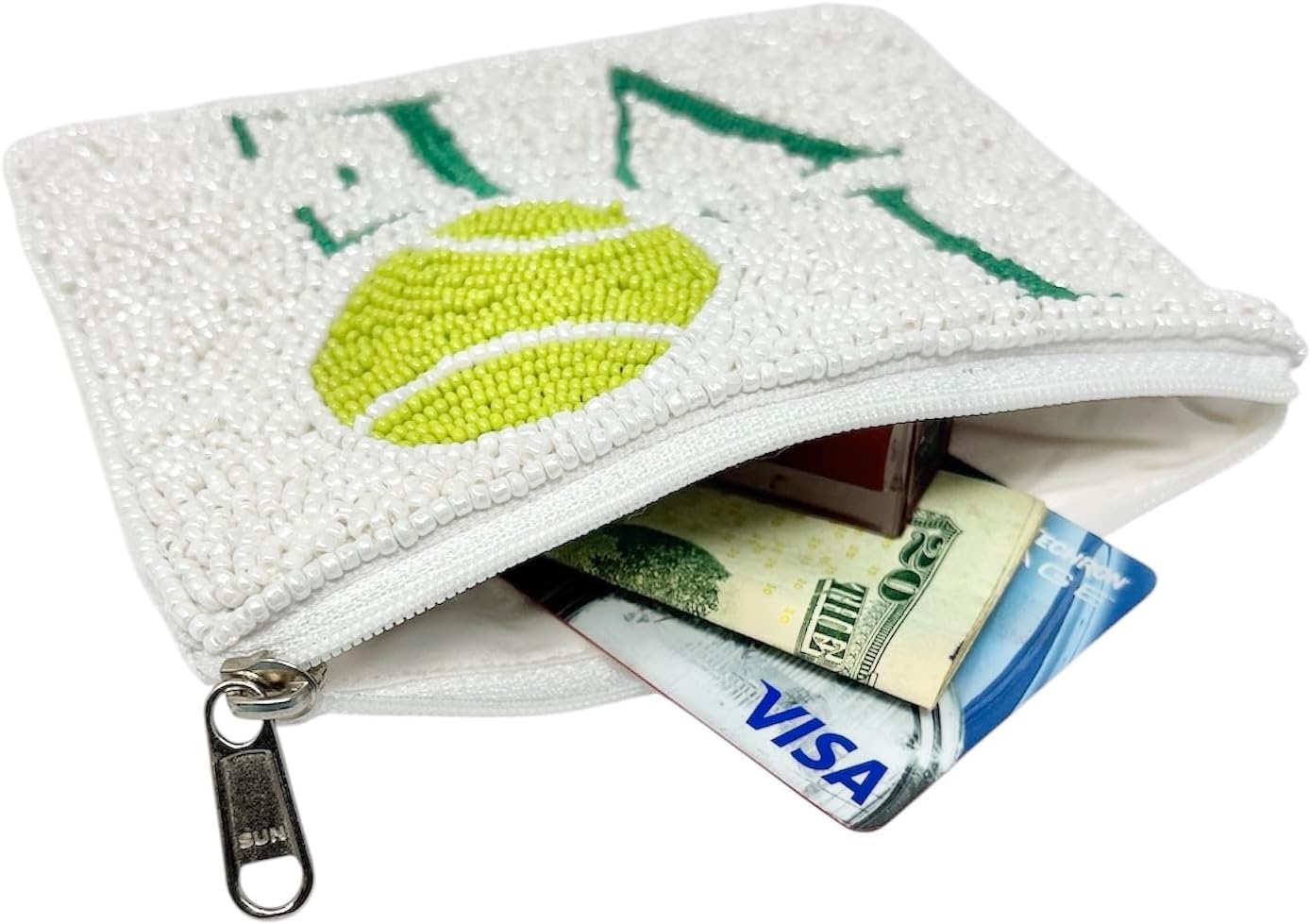 HOTLOVE TENNIS Beaded Pouch, Coin Pouch, Tennis Purse, White Tennis Beaded Coin Pouch, Small Wallets for Her