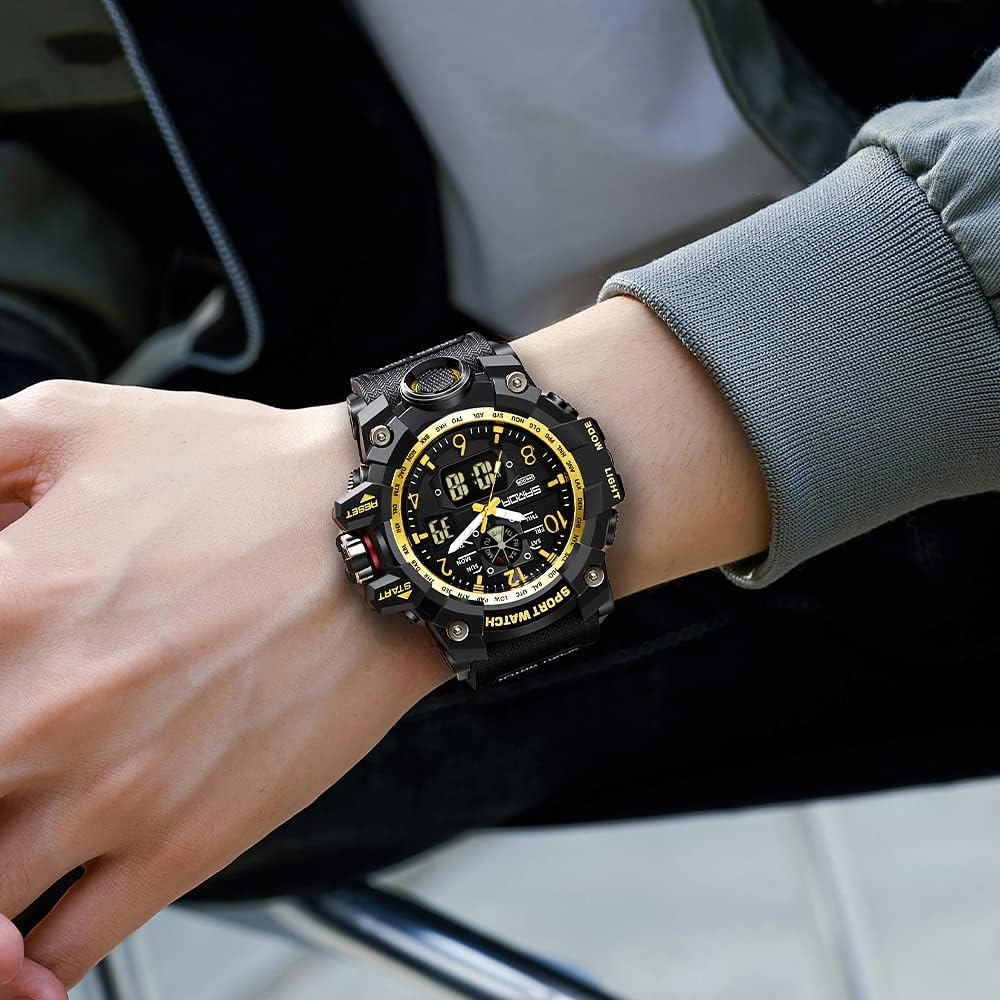 HOTKXAITO Men's Watches Sports Outdoor Waterproof Military Wrist Watch Date Multi Function Tactics LED Alarm Stopwatch