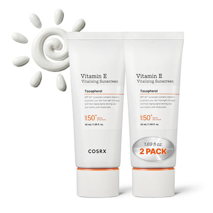 HOTCOSRX Vitamin E Sunscreen for Oily Skin SPF 50, Natural Glow Face Sunscreen, Lightweight, Non-Sticky, No White Cast, Hydrating, Beach Essentials, Summer Travel Essentials, Korean Skincare,1.69 fl oz