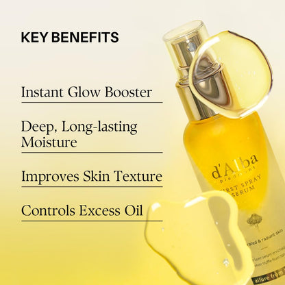 HOTd'alba Piedmont Italian White Truffle First Spray Serum, Vegan Skin Care, Light-weight Face Moisturizer, Glow Serum for Radiant Skin, Non Comedogenic, All In One Mist, Korean Skin Care (3.38 fl oz.)