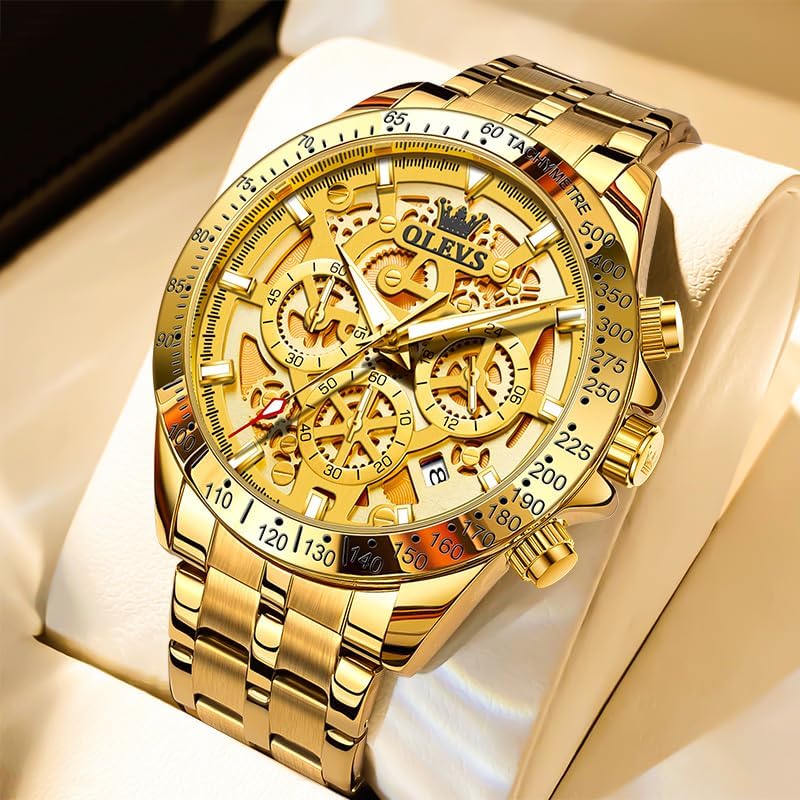 HOTOLEVS Watch for Men Skeleton Business Dress Stainless Steel Waterproof Luminous Mens Wrist Watch