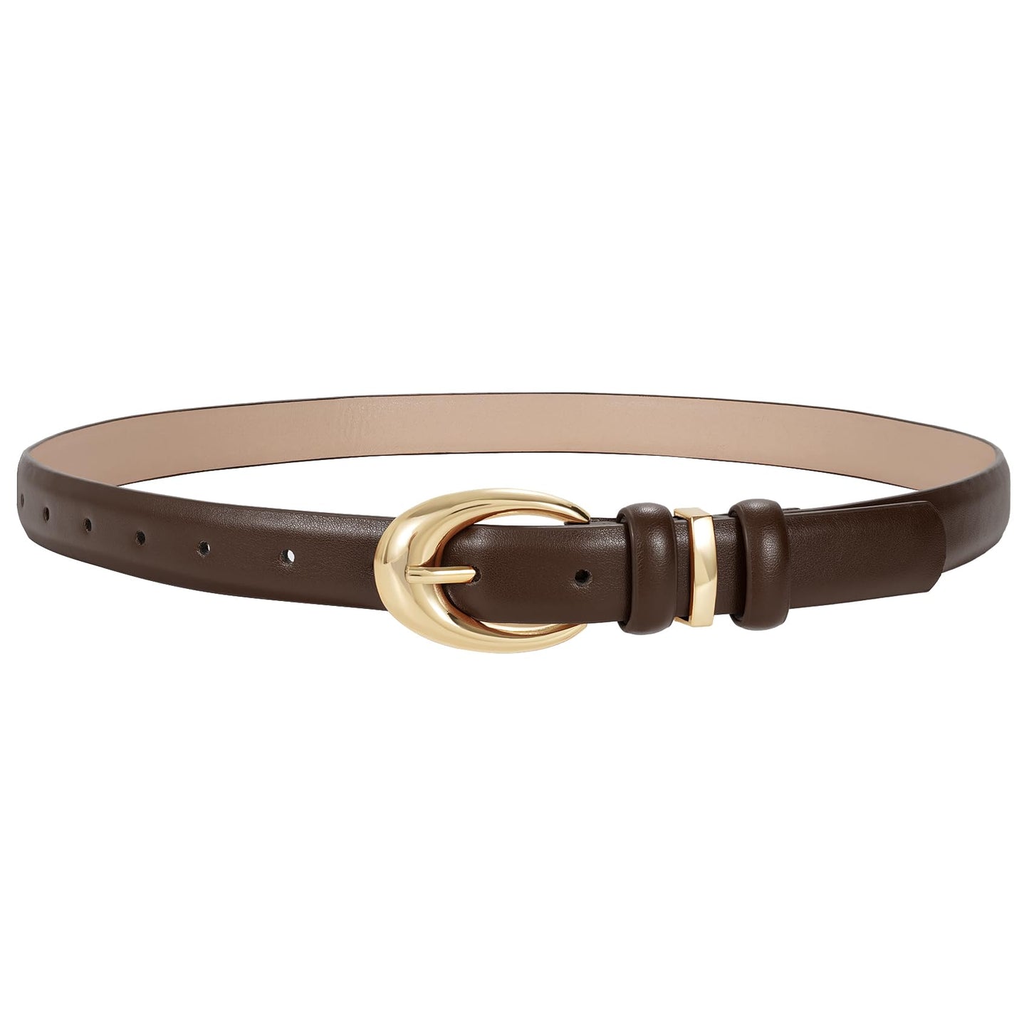 HOTTRIWORKS Women Leather Belt for Jeans Pants Fashion Ladies Skinny Faux Leather Dress belt with Gold Buckle