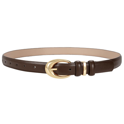 HOTTRIWORKS Women Leather Belt for Jeans Pants Fashion Ladies Skinny Faux Leather Dress belt with Gold Buckle