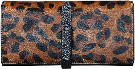 HOTHANSOMFY 2021 New Horsehair Leather Wallet Women Long Leopard Print Coin Purse Drawstring Card Slot Large Capacity Wallets (Leopard)