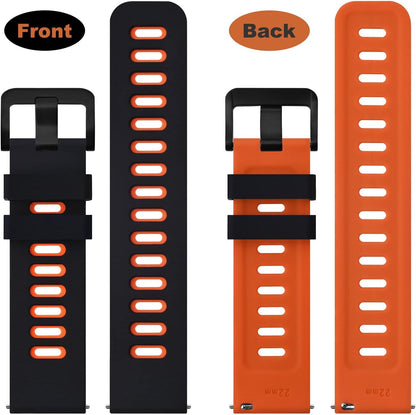 HOTWOCCI 22mm Bicolor Watch Band, Silicone Rubber, Quick Release Replacement Strap for Men and Women, Black Stainless Steel Buckle (Black-Orange)