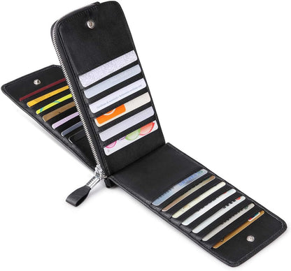 HOTWomen's Genuine Leather Credit Card Holder RFID Long Zipper Purse Wallet