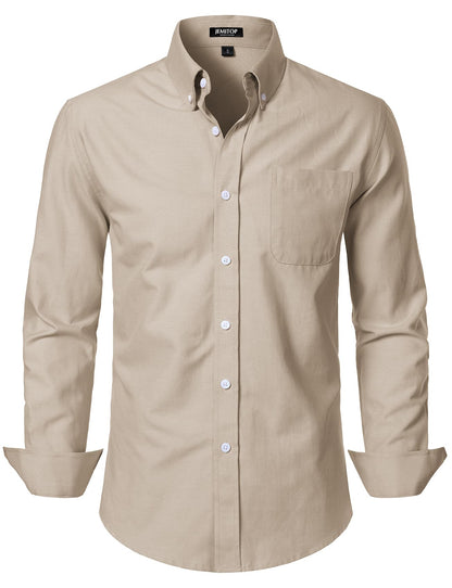 HOTJEMITOP Men's Classic Lightweight Oxford Button Down Collar Shirts Business Casual Long Sleeve Dress Shirt with Pocket