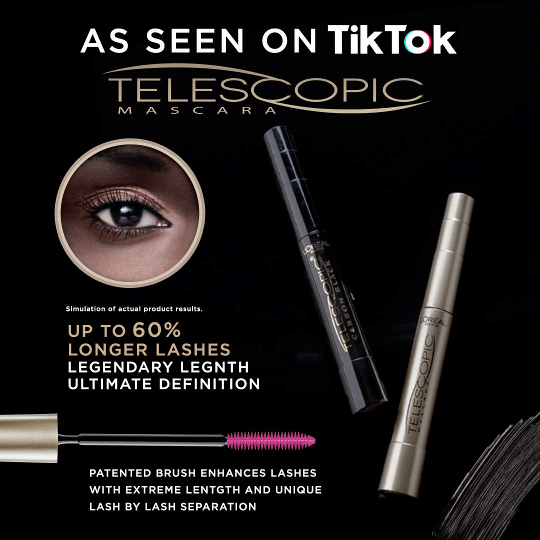 HOTL’Oreal Paris Makeup Original Telescopic Mascara, Separating Mascara Volume and Length Formula, Washable, Black Brown, 0.27 Fl Oz., 1 Count