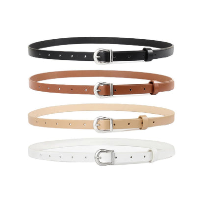 HOTHOTWILL 4 Pack Women Skinny Belts for Jeans Dress Thin Waist Belt | 0.55 in Wide, Black Beige Brown White Faux Leather, Gold Silver Buckle, Fashion Casual Style, Daily Outfits Accessories