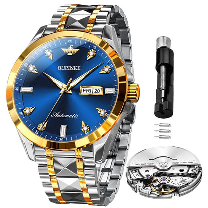 HOTOLEVS Mens Watches Chronograph Luxury Dress Moon Phase Two Tone Stainless Steel Waterproof Luminous Business Calendar Wrist Watch