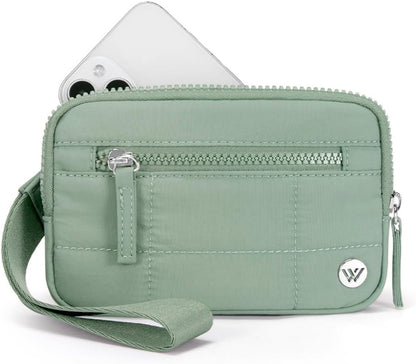 HOTWESTBRONCO Wristlet Wallets for Women Nylon Quilted RFID Wallet with 3 Zipper, Puffer Small Wallet for Women RFID Blocking Card Holder Wallets