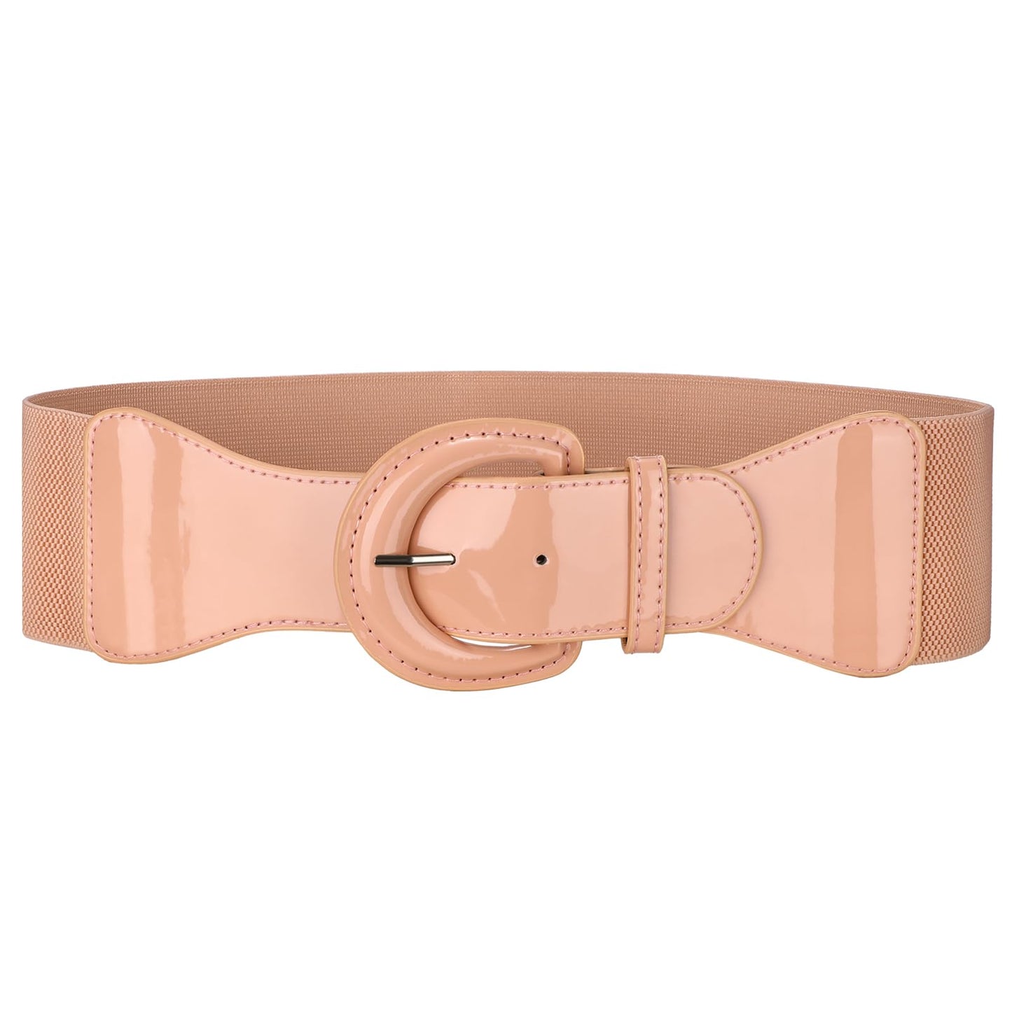 HOTJASGOOD Women Wide Stretch Belt,Vintage Chunky Buckle Elastic Waist Belts Patent Leather Belt 50s Belt for Dress