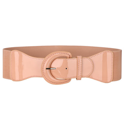 HOTJASGOOD Women Wide Stretch Belt,Vintage Chunky Buckle Elastic Waist Belts Patent Leather Belt 50s Belt for Dress