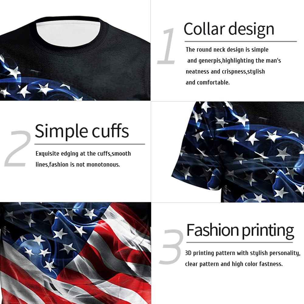 HOTEciodci Men's American USA Flag Patriotic T-Shirts 4th of July Shirts US Eagle Flag Soft Summer Short Sleeve Shirt for Men