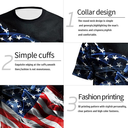 HOTEciodci Men's American USA Flag Patriotic T-Shirts 4th of July Shirts US Eagle Flag Soft Summer Short Sleeve Shirt for Men