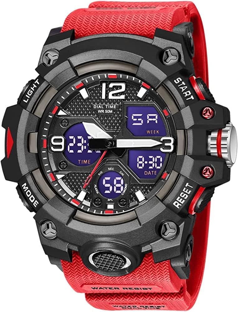 HOTGosasa Men's Large Face Outdoor Sports Watches Military S-Shock Watch Waterproof, Backlight, Alarm, Stopwatch Features - Rugged Wristwatch for Training, Hiking, and Adventure