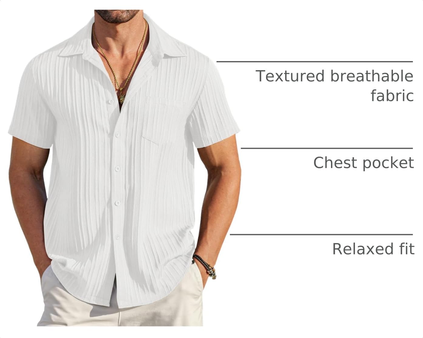 HOTCOOFANDY Men's Casual Button Down Shirts Short Sleeve Textured Summer Beach Shirt with Pocket