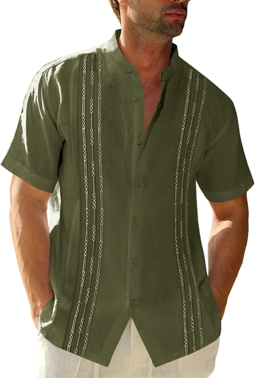 HOTRuncati Mens Short Sleeve Guayabera Shirts Linen Button Down Cuban Shirt | Cotton blend, Mexican style, Button up, Embroidered, Loose fit, Barong tagalog, Bowling shirts, for Summer Beach, Wedding