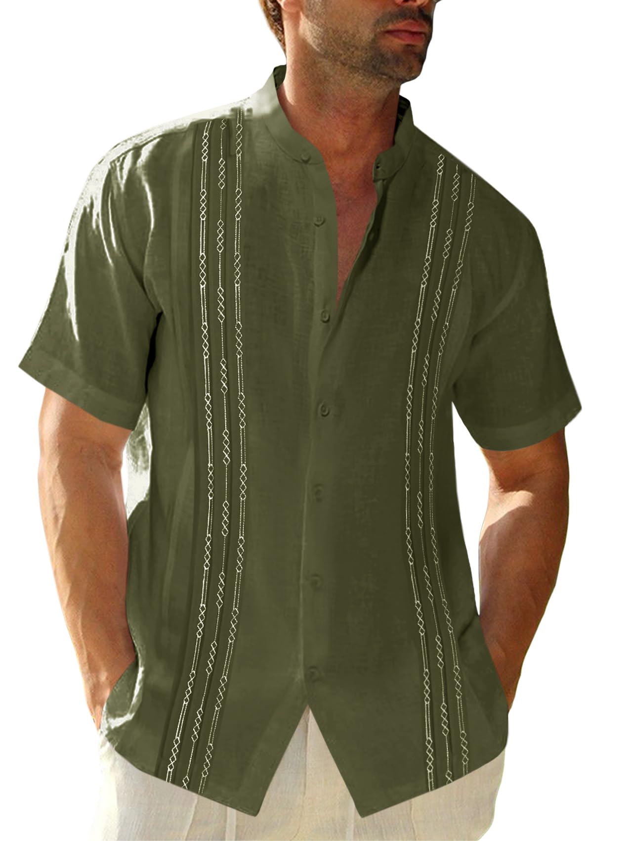 HOTRuncati Mens Short Sleeve Guayabera Shirts Linen Button Down Cuban Shirt | Cotton blend, Mexican style, Button up, Embroidered, Loose fit, Barong tagalog, Bowling shirts, for Summer Beach, Wedding