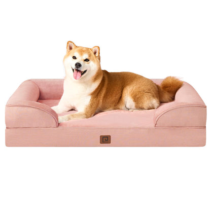 HOTEHEYCIGA Orthopedic Dog Beds for Extra Large Dogs 44x32Inch, Polyurethane Foam XL Pet Bed with Sides, Non-Slip and Egg-Crate Foam Big Dog Couch Bed with Washable Removable Cover, Grey
