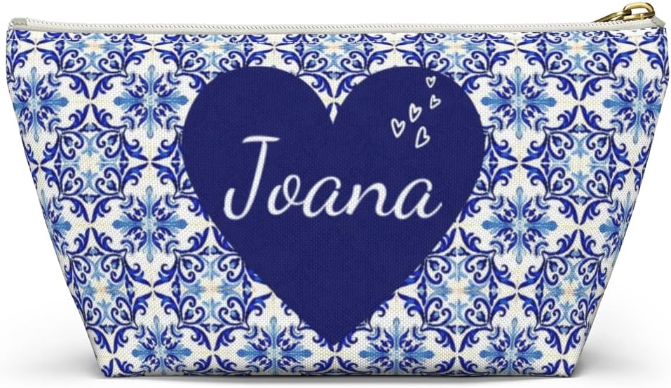 HOTPersonalized Pouches with Zipper, Makeup Cosmetic Case Travel, Pencil Pouch for Women, Portuguese Blue Tile Bag, Portugal Gifts for Mom