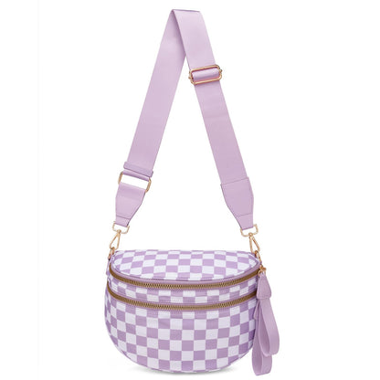 HOTPure Colour Crossbody Bum Bags for Women Spacious Checkered Cross body Bag Nylon Trendy Fanny Pack for Travel