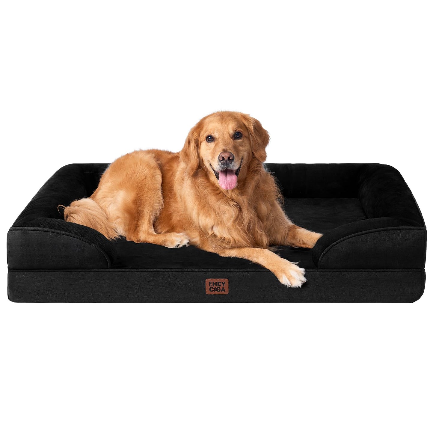 HOTEHEYCIGA Orthopedic Dog Beds for Extra Large Dogs 44x32Inch, Polyurethane Foam XL Pet Bed with Sides, Non-Slip and Egg-Crate Foam Big Dog Couch Bed with Washable Removable Cover, Grey