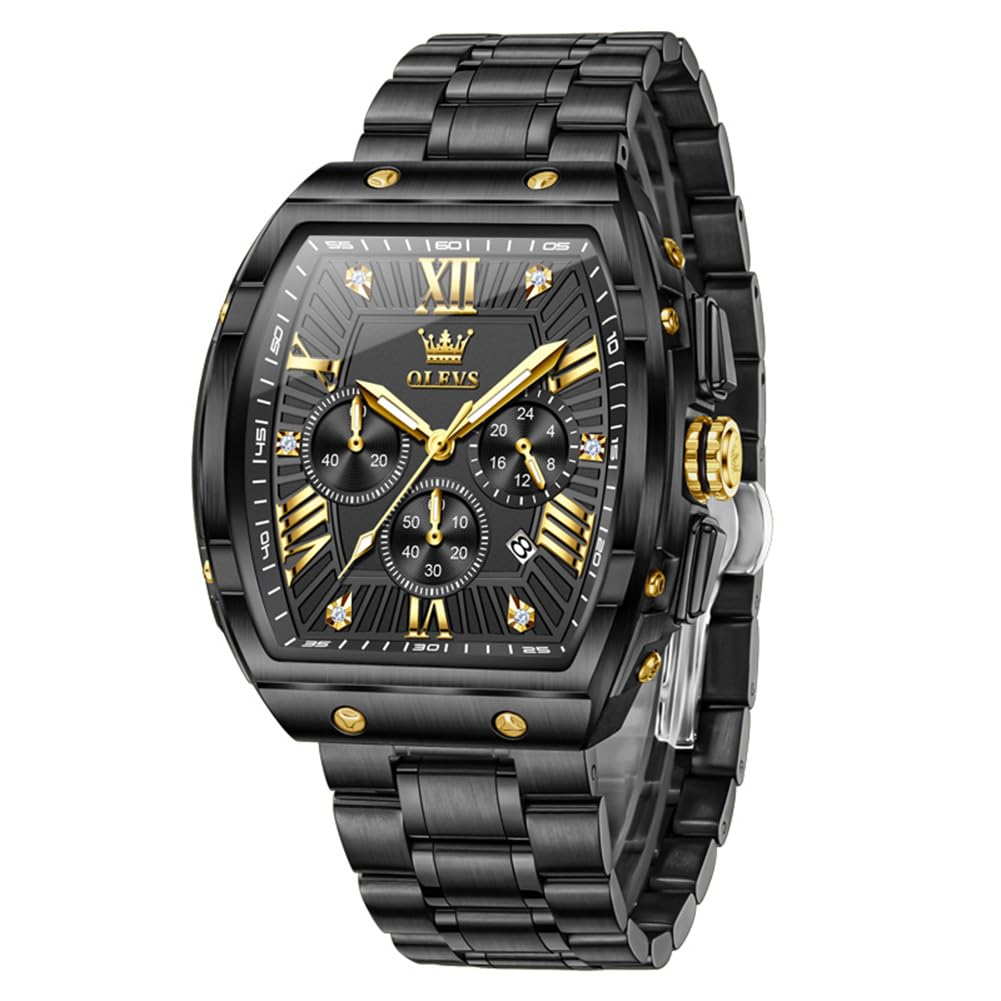 HOTOLEVS Watches for Men Analog Quartz Luxury Diamond Waterproof Chronograph Stainless Steel Big Face Square Date Moon Phase Roman Numeral Dress Mens Watches