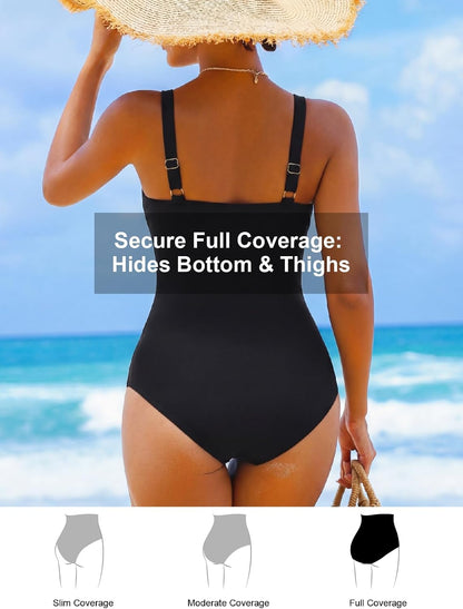 HOTSmismivo Tummy Control Swimsuits for Women Slimming One Piece Bathing Suit Retro Ruched Push Up Vintage Padded Swimwear