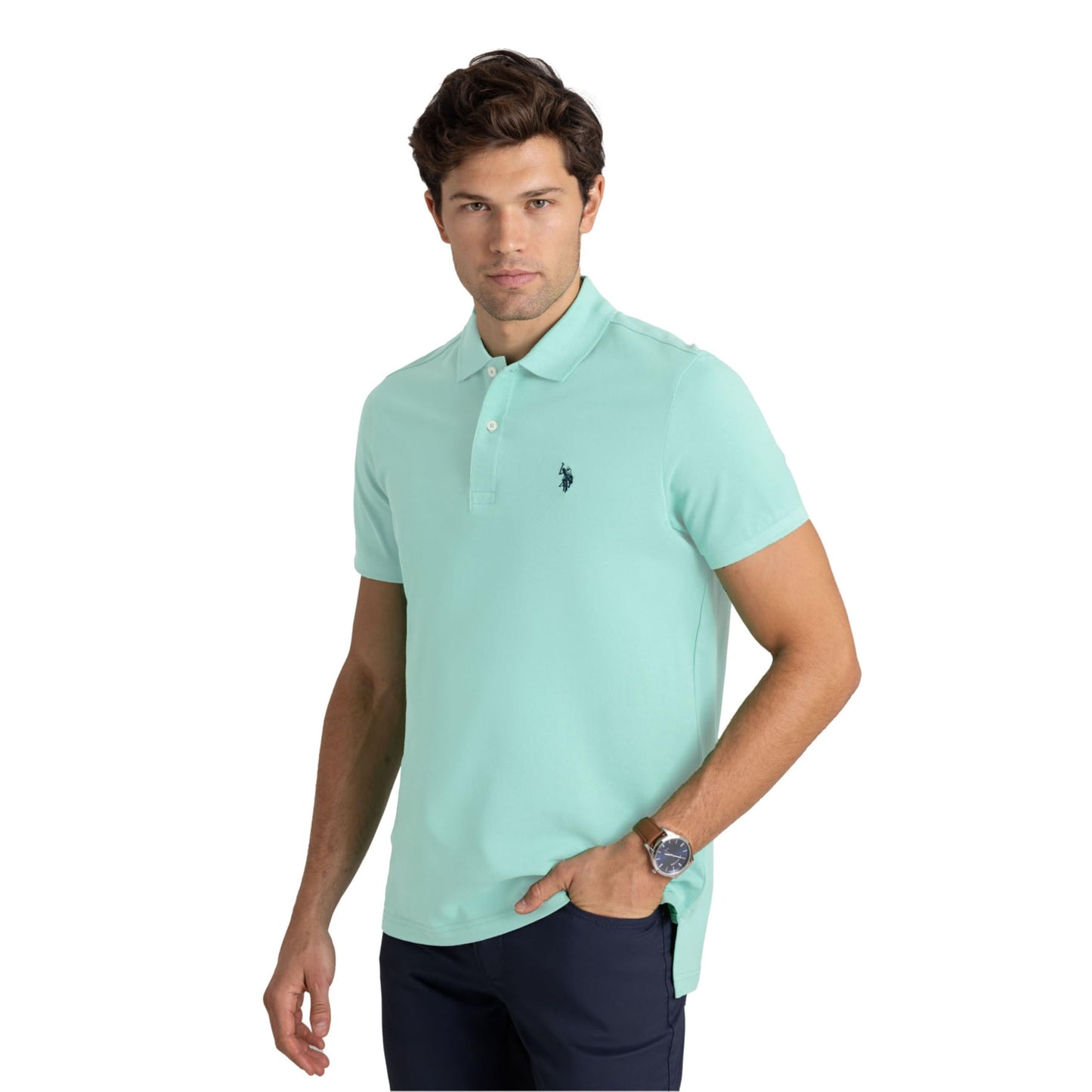 HOTU.S. Polo Assn. Men's Classic Polo Shirt, Two-Button Closure Pique Polo Shirt, Summer Fashion Golf Shirt | Two-Button Closure Pique Polo Shirt, Summer Fashion Golf Shirt