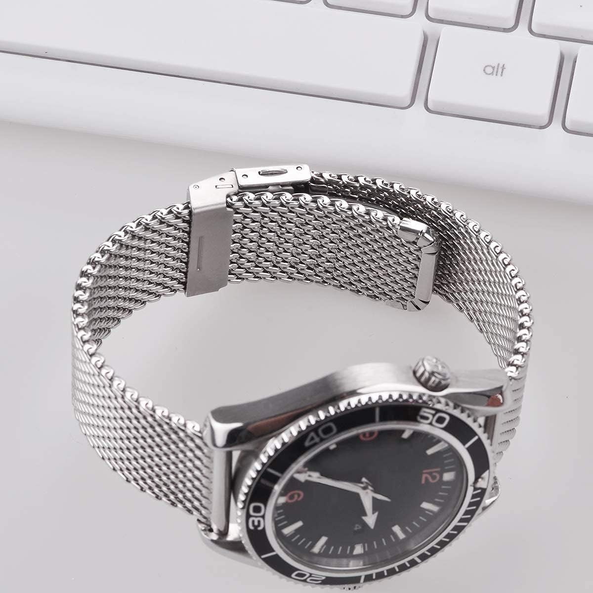 HOTEACHE Stainless Steel Thick Mesh Watch Bands for Mens, Quick Release Adjustable Heavy Duty Mesh Watch Straps 18mm 20mm 22mm