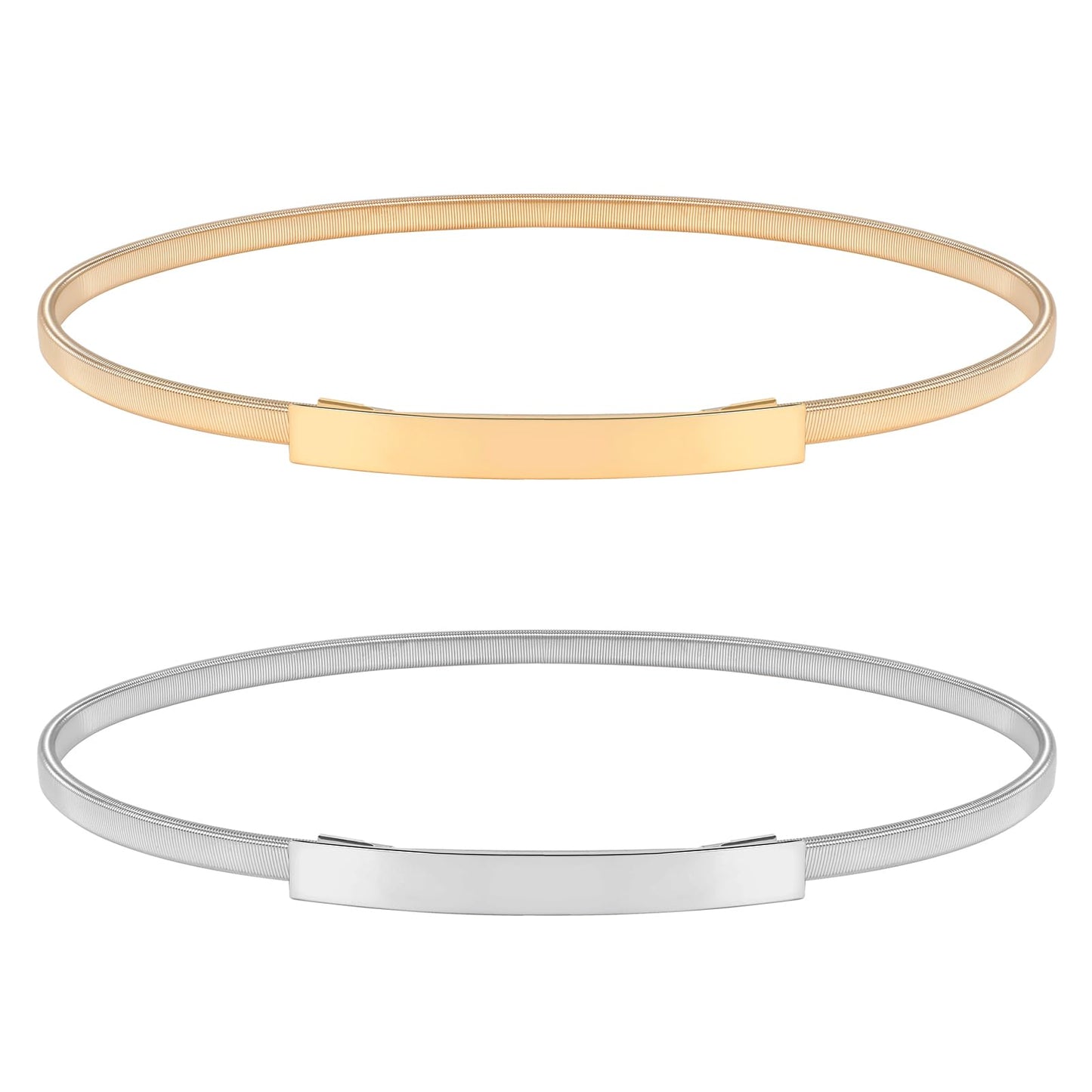 HOTVONMELLI Skinny Metal Cinch Belt for Dress Stretch Thin Waist Belt for Women Gold/Silver