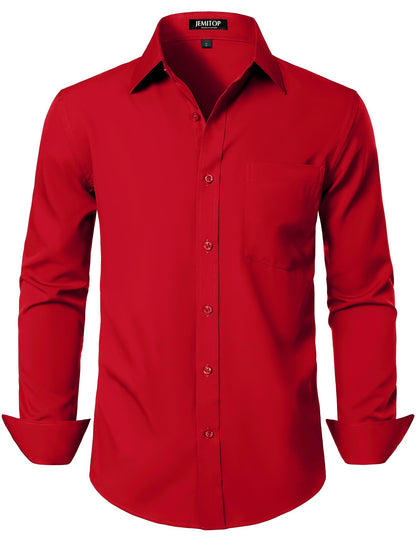 HOTJEMITOP Men Stretch Business Casual Dress Shirts | Regular Fit, Formal, Long Sleeve, Button Down, Tuxedo, Wedding, Prom, with Pocket