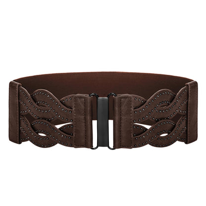 HOTGRACE KARIN Wide Belts for Women Elastic Waist Belt | 3 inch wide stretchy waistband, Woven design, Golden buckle, For dresses skirt, Vintage casual boho western style
